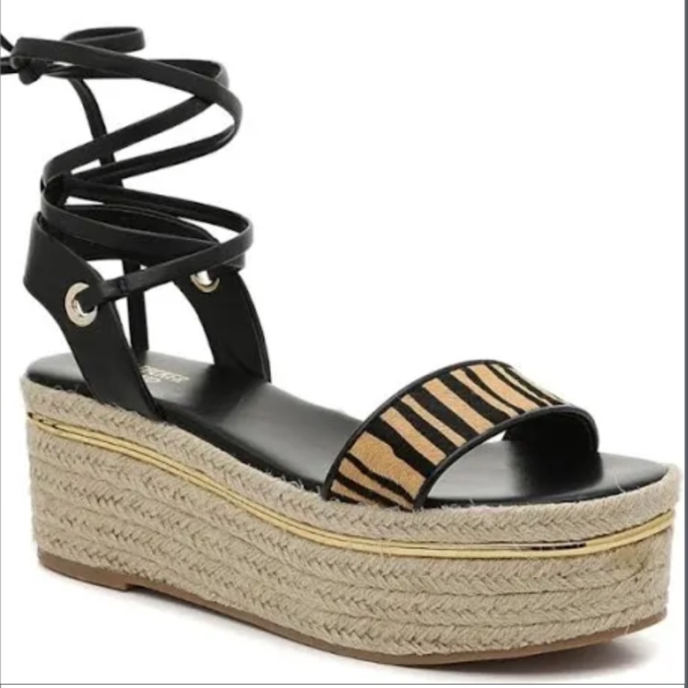 Bleecker & Bond Platform tie Strap with Animal Print Strap and Espadrille Base